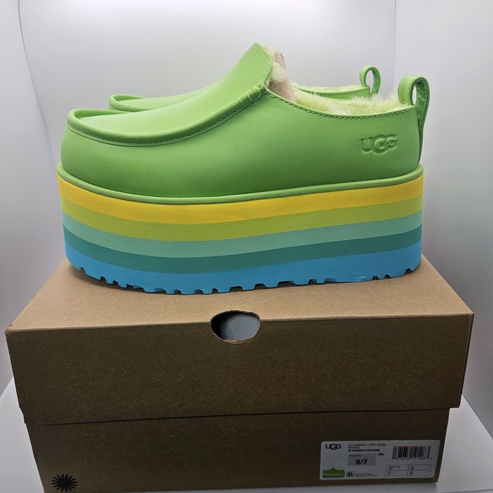 UGG URSEEN PLATFORM Green MULTI LEATHER WOOL ALL GENDER M6/W7 Festival Shoes
